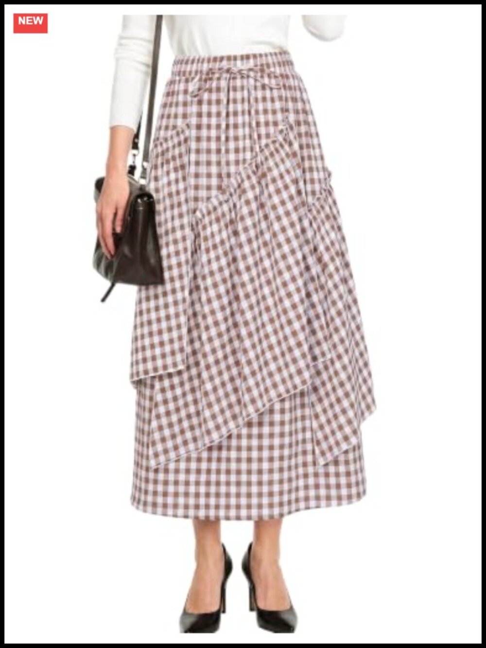 Plaid Maxi Skirt High Waisted Gingham A-Line with Pockets